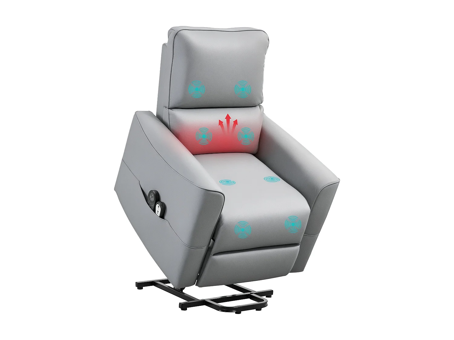 Fauteuil releveur massant chauffant inclinable - télécommande - tissu technique gris clair