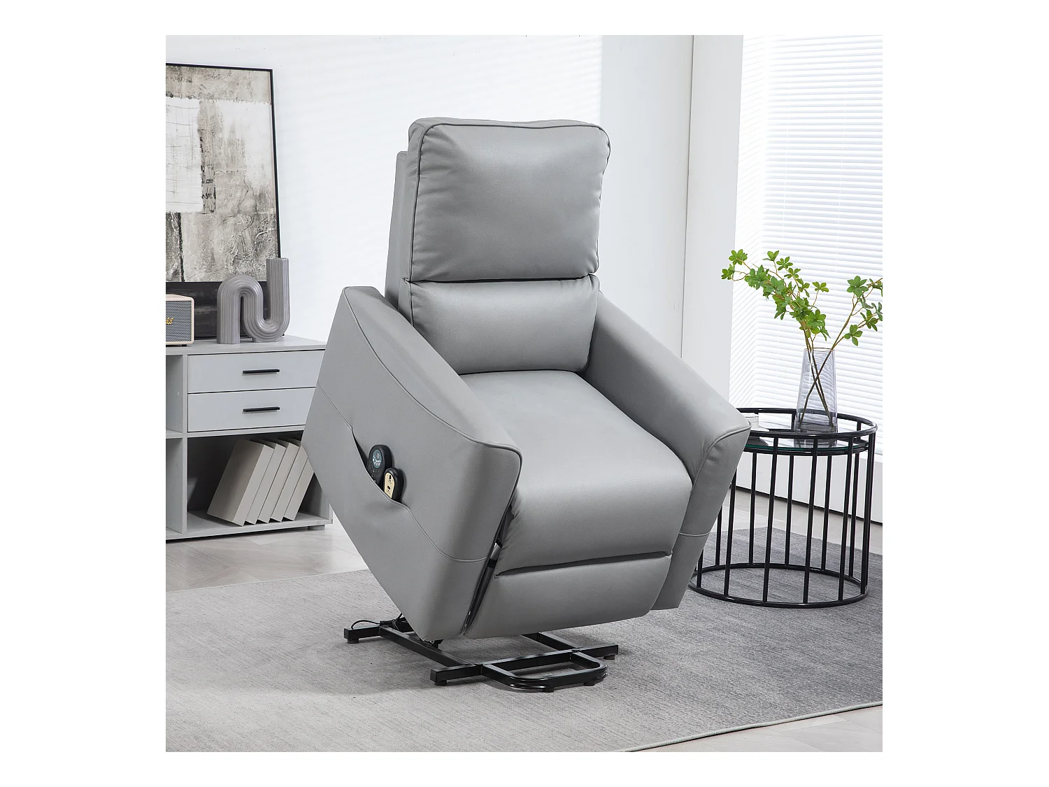 Fauteuil releveur massant chauffant inclinable - télécommande - tissu technique gris clair