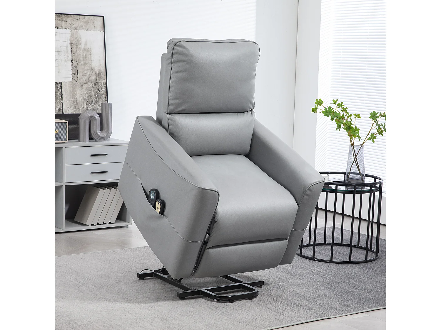 Fauteuil releveur massant chauffant inclinable - télécommande - tissu technique gris clair