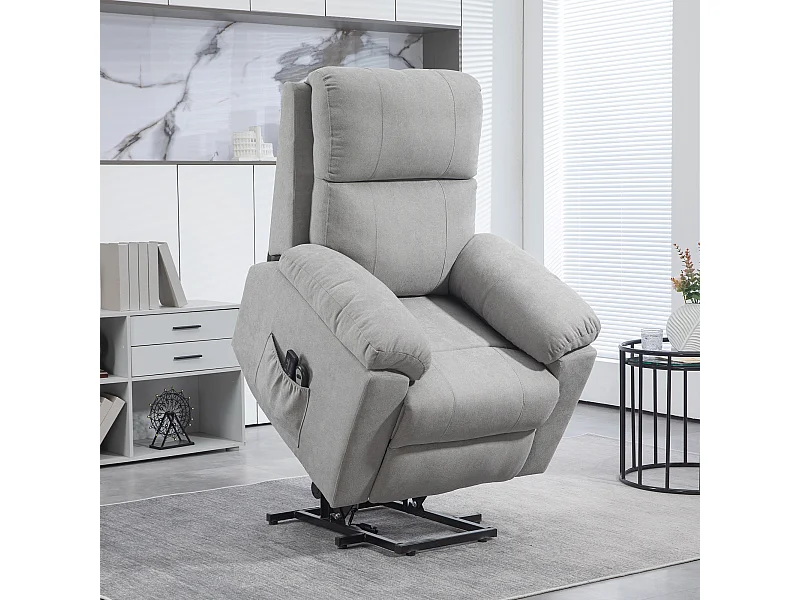 Fauteuil de massage fauteuil releveur électrique inclinaison réglable repose-pied ajustable tissu gris clair