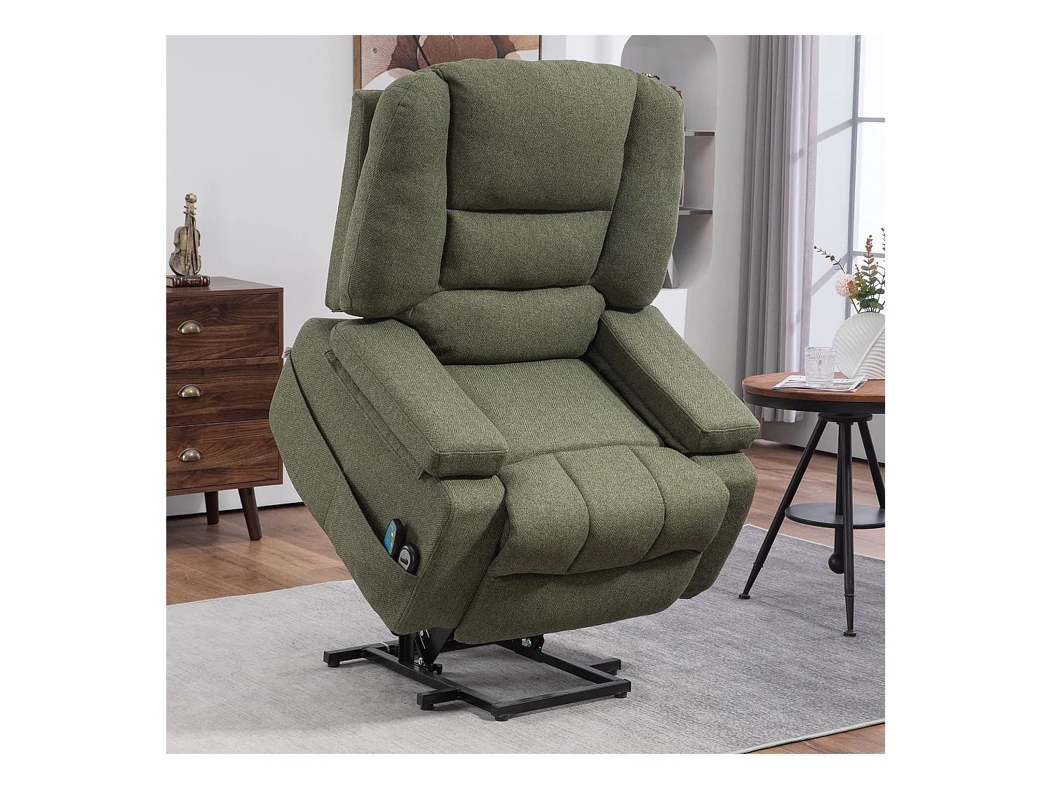 Fauteuil releveur électrique massant chauffant inclinable - repose-pied intégré, 2 télécommandes - tissu vert