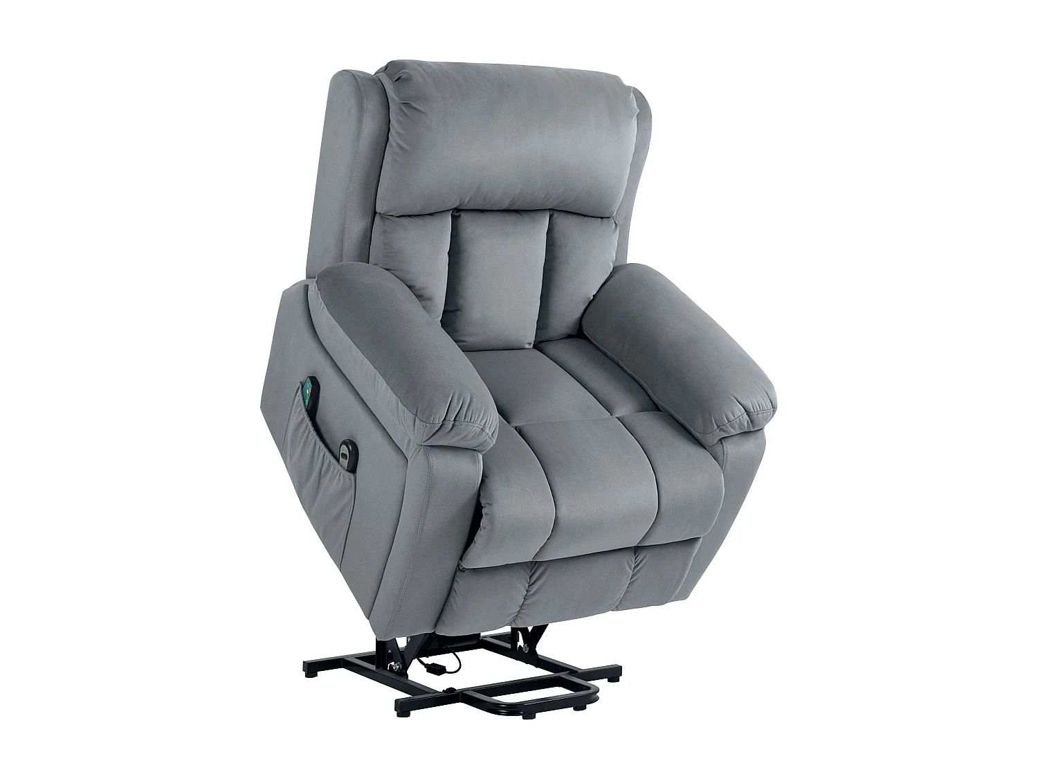 Fauteuil releveur massant chauffant inclinable - 8 points de massage - télécommande, pochette - tissu gris