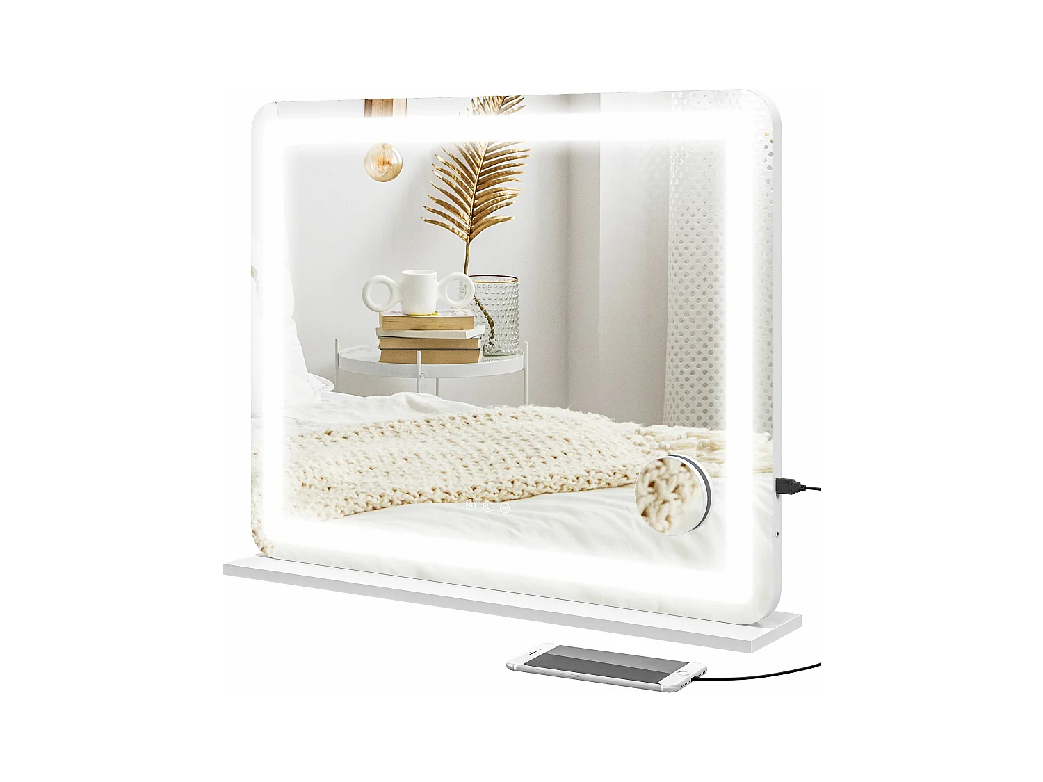Miroir Lumineux LED tactile intensité 3 modes d'éclairage grossissement 10X charge USB