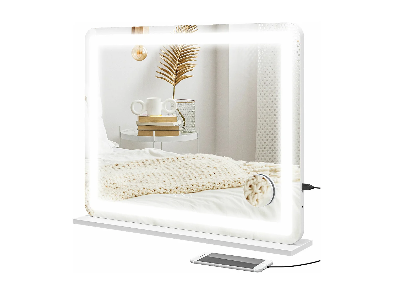 Miroir Lumineux LED tactile intensité 3 modes d'éclairage grossissement 10X charge USB