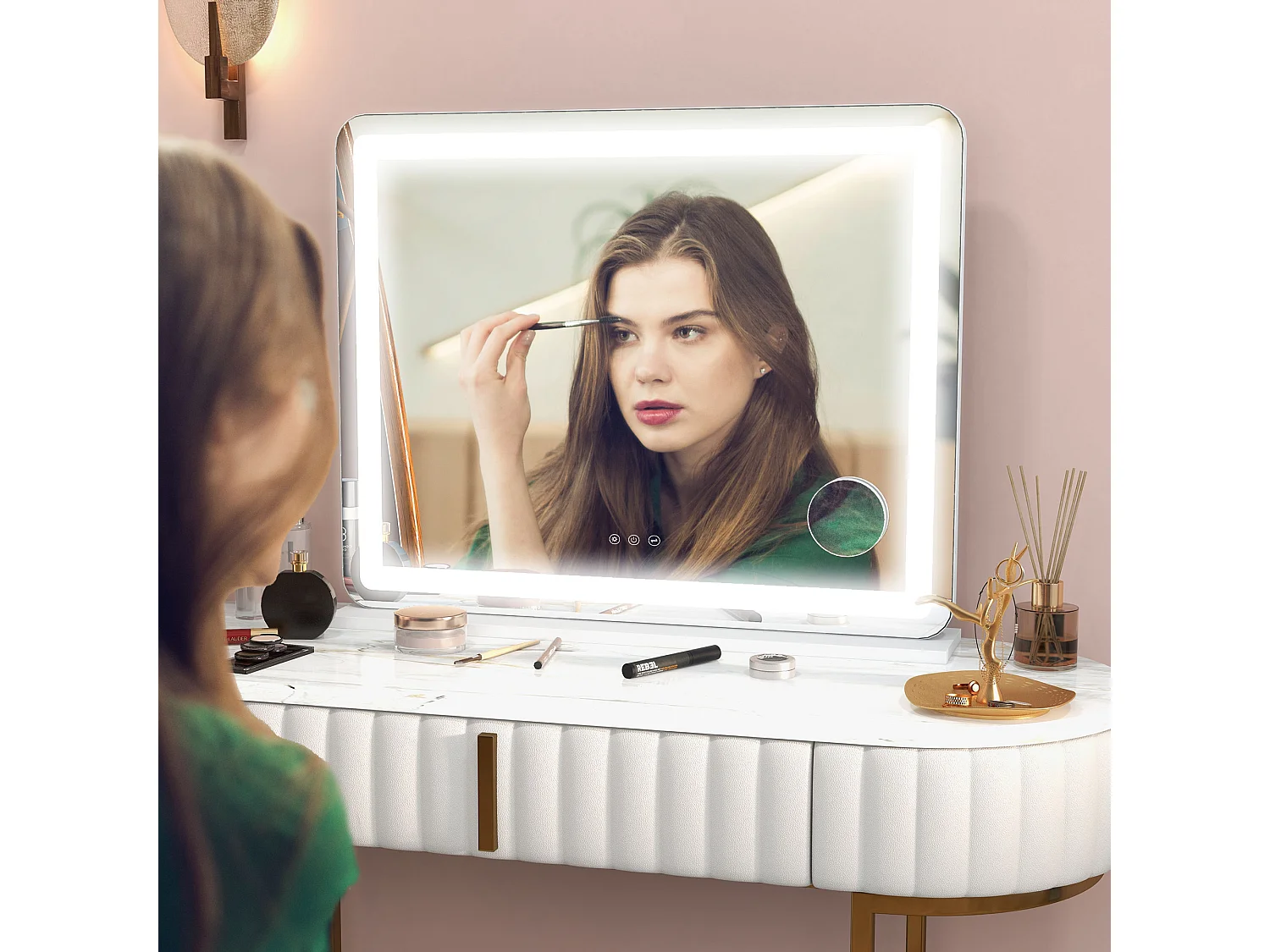 Miroir Lumineux LED tactile intensité 3 modes d'éclairage grossissement 10X charge USB