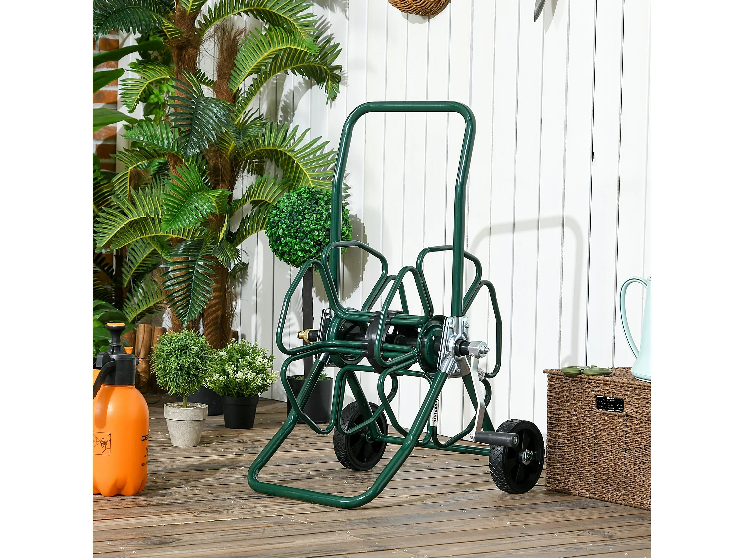 Dévidoir sur 2 roues 30 m - dévidoir métal - dévidoir chariot - enrouleur tuyau d'arrosage - métal vert