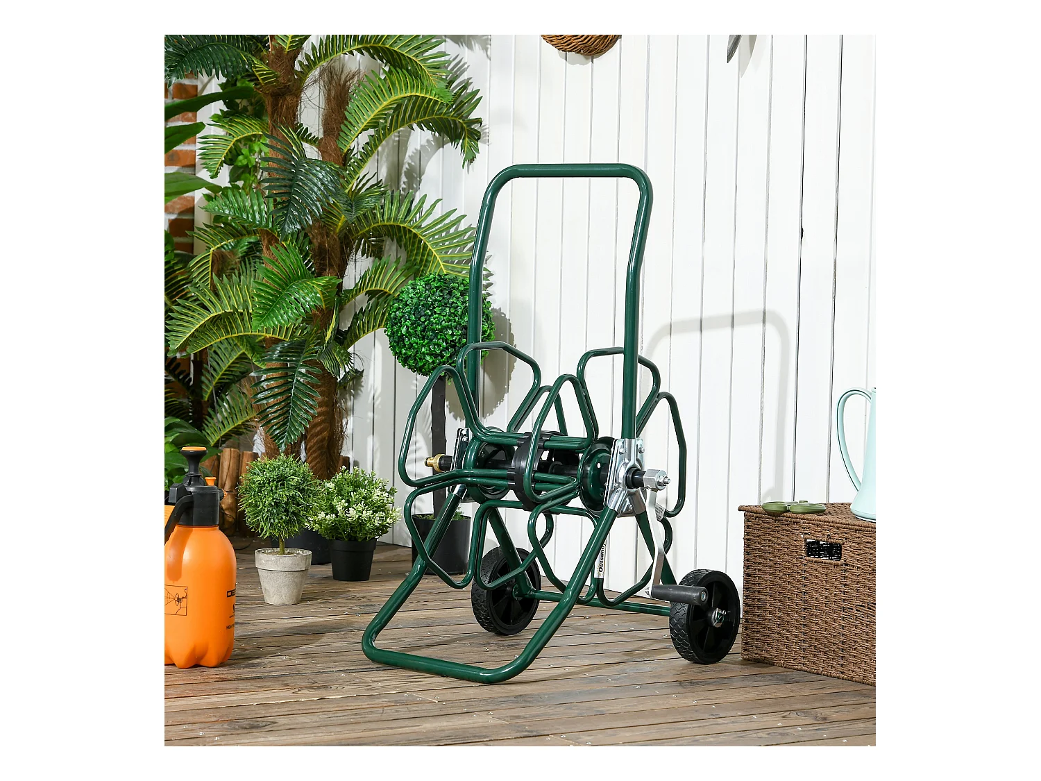 Dévidoir sur 2 roues 30 m - dévidoir métal - dévidoir chariot - enrouleur tuyau d'arrosage - métal vert