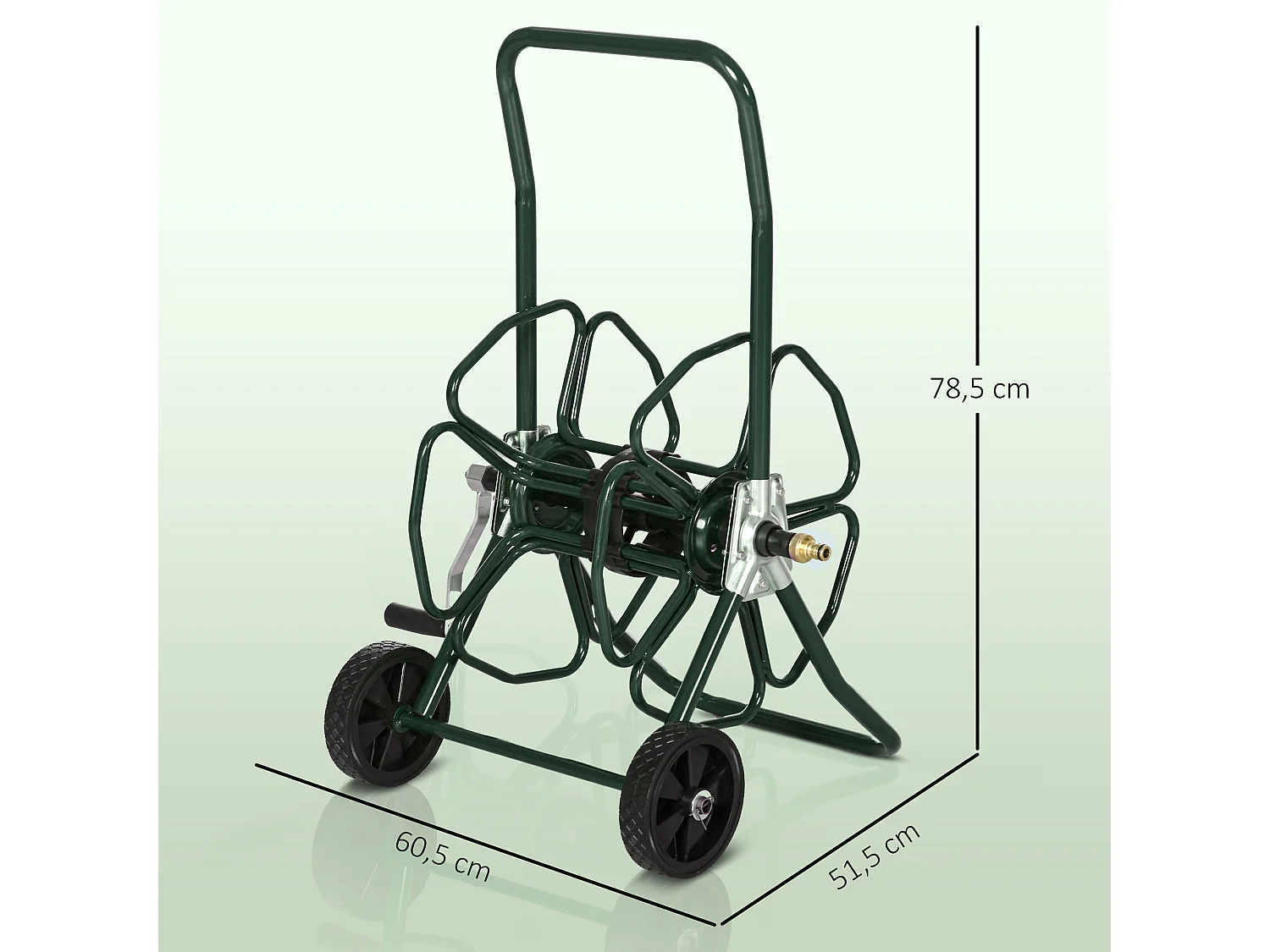 Dévidoir sur 2 roues 30 m - dévidoir métal - dévidoir chariot - enrouleur tuyau d'arrosage - métal vert