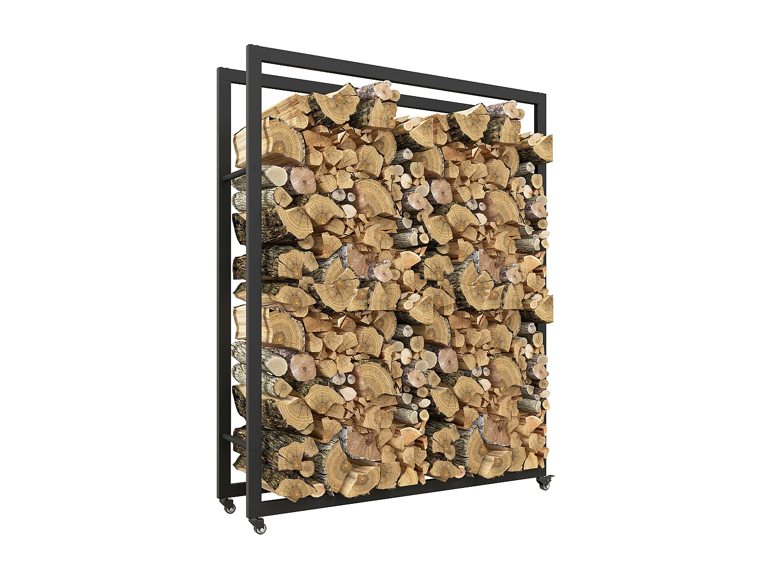 Range-bûches chariot 4 roues - intérieur/extérieur - charge max. 150 Kg - dim. 120L x 32l x 151H cm - métal noir