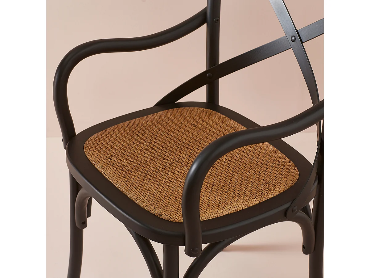 Lot de 2 fauteuils bridge en bois massif et cannage L62 cm - BISTROT