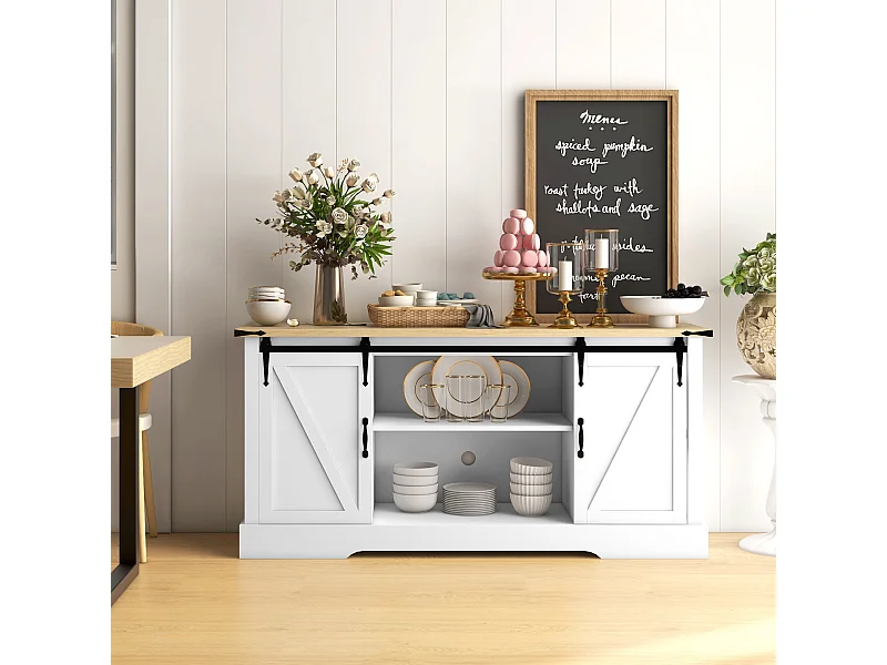 Buffet design 2 portes coulissantes 3 étagères - dim. 150L x 40l x 72H cm - blanc aspect bois clair