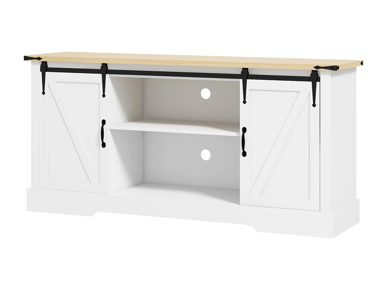 Buffet design 2 portes coulissantes 3 étagères - dim. 150L x 40l x 72H cm - blanc aspect bois clair