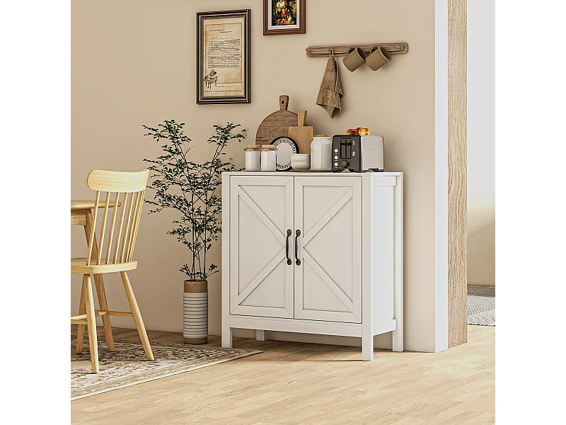 Buffet 2 portes étagère style rustique chic - dim. 80L x 35l x 85H cm - blanc