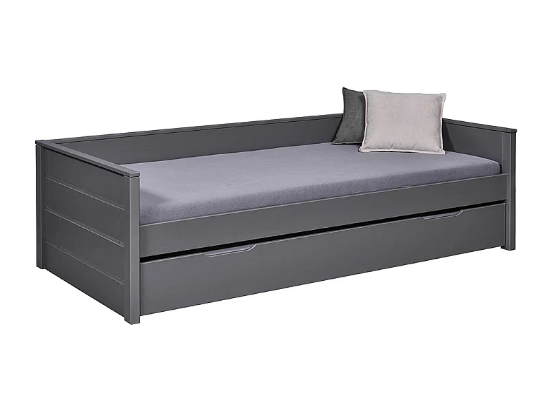 Lit multi fonction pour enfant en bois coloris gris, couchage  90x200 avec sommier - longueur  208 x profondeur 98 x hauteur 60 cm