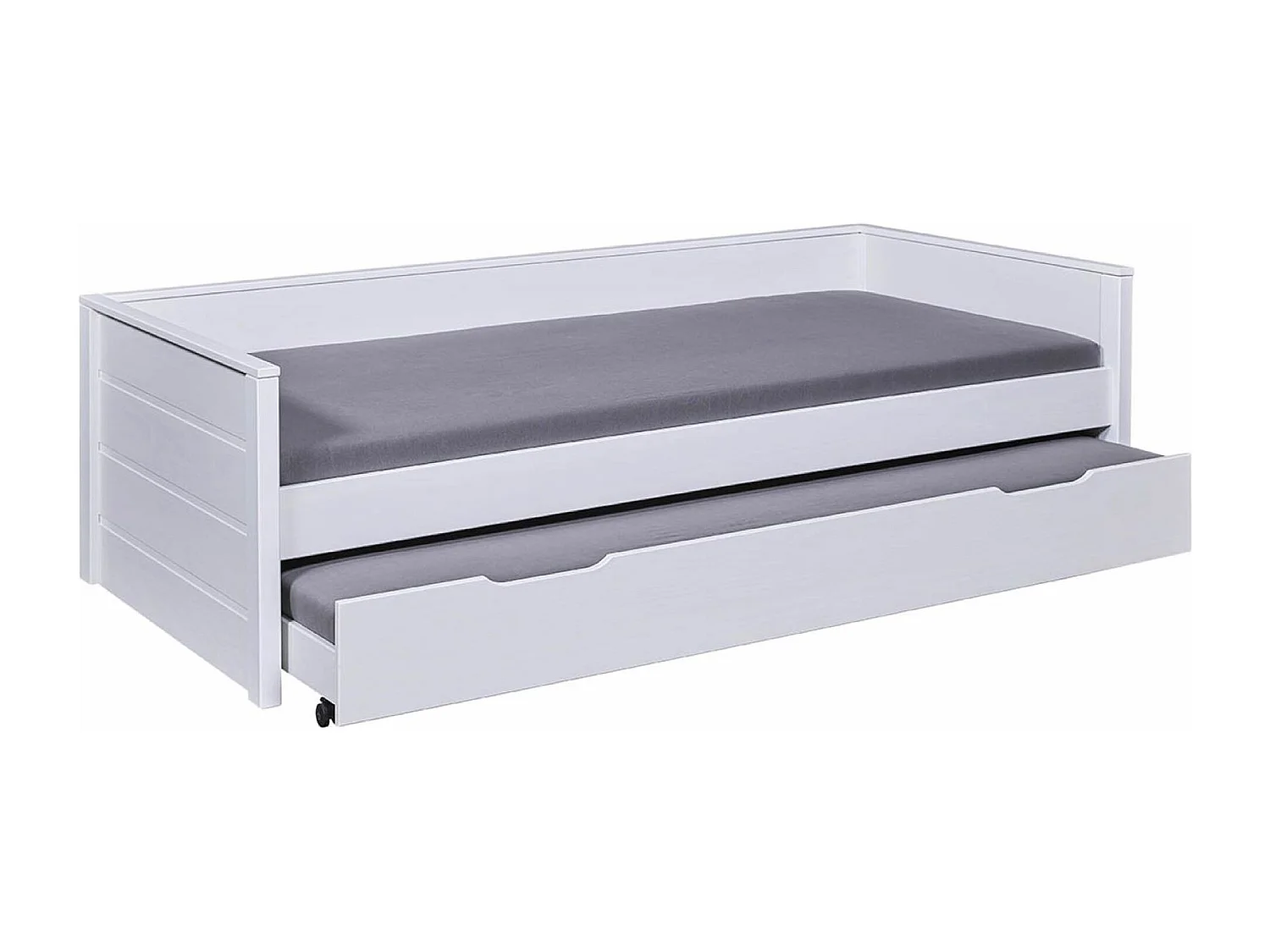 Lit multi fonction pour enfant en bois coloris blanc, couchage 90x200 avec sommier - longueur  208 x profondeur 98 x hauteur 60 cm