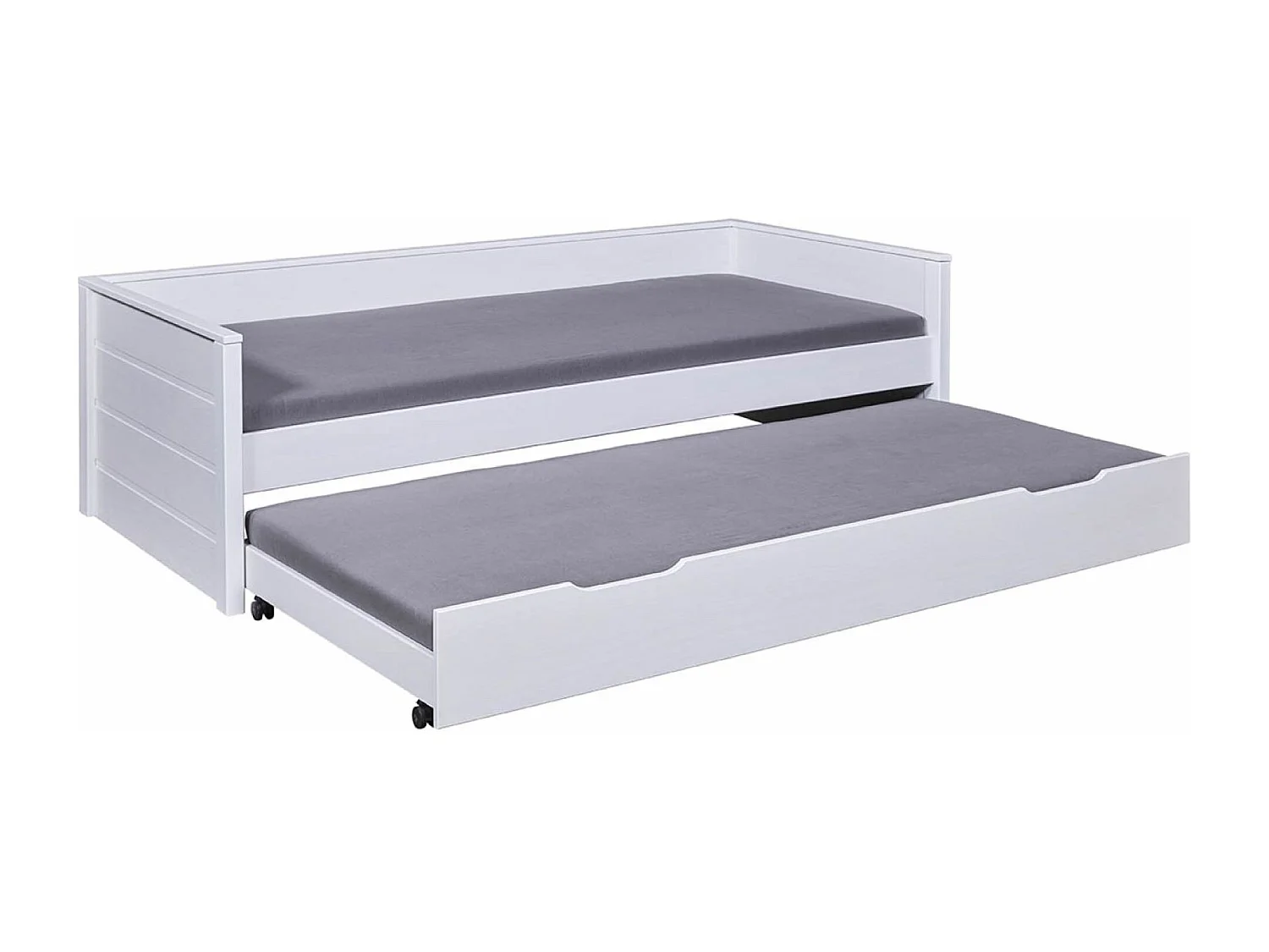 Lit multi fonction pour enfant en bois coloris blanc, couchage 90x200 avec sommier - longueur  208 x profondeur 98 x hauteur 60 cm