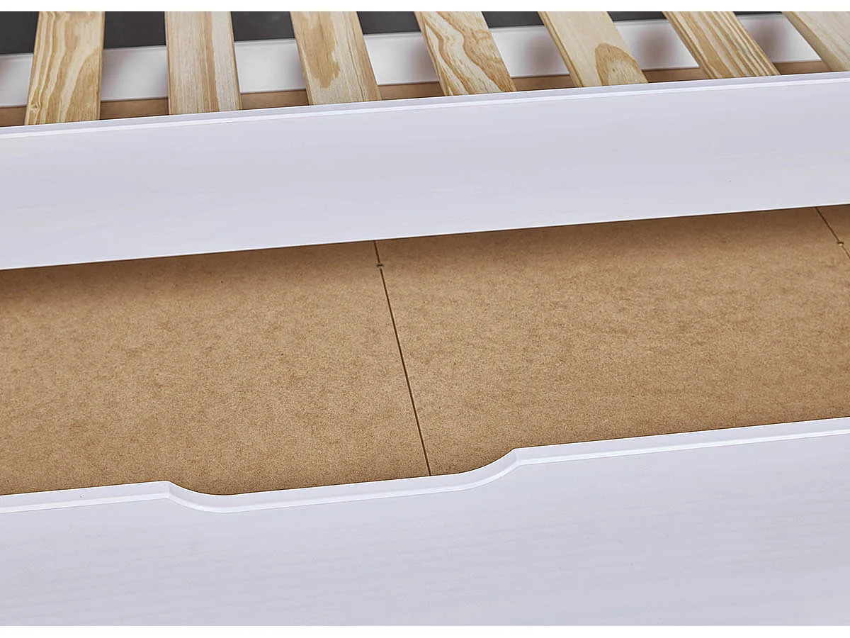 Lit multi fonction pour enfant en bois coloris blanc, couchage 90x200 avec sommier - longueur  208 x profondeur 98 x hauteur 60 cm