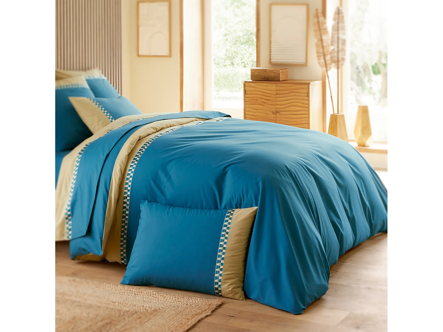 Housse de couette 260x240 cm en percale de coton LINOA bleu cobalt