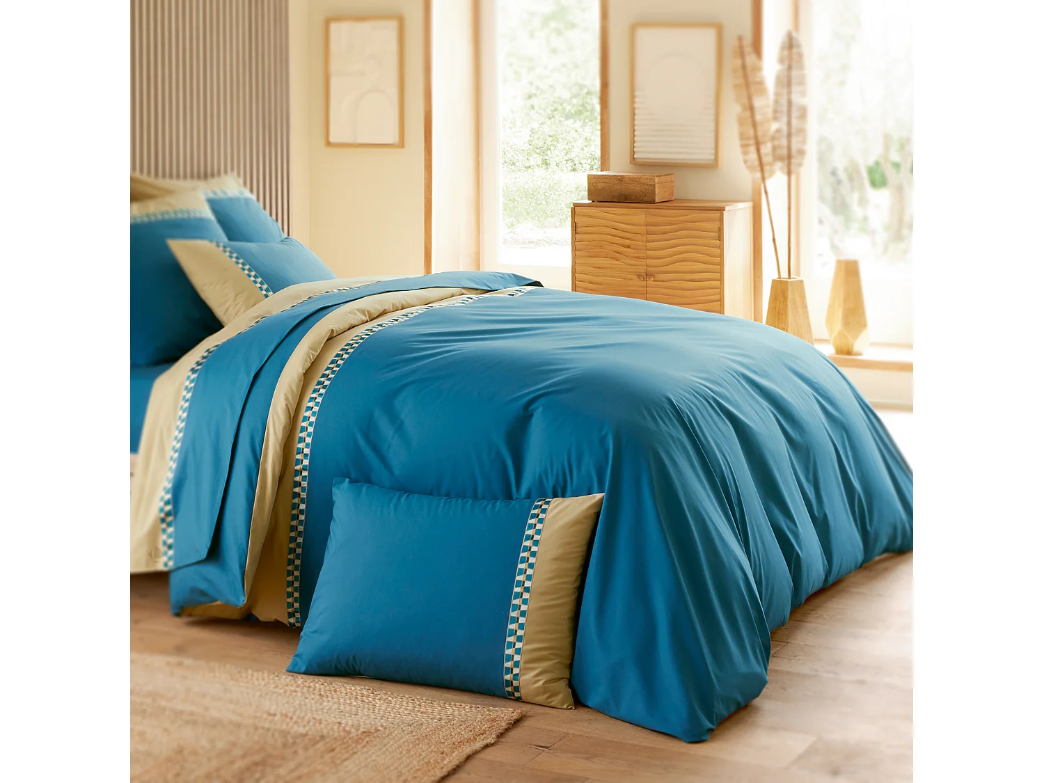 Housse de couette 200x200 cm en percale de coton LINOA bleu cobalt