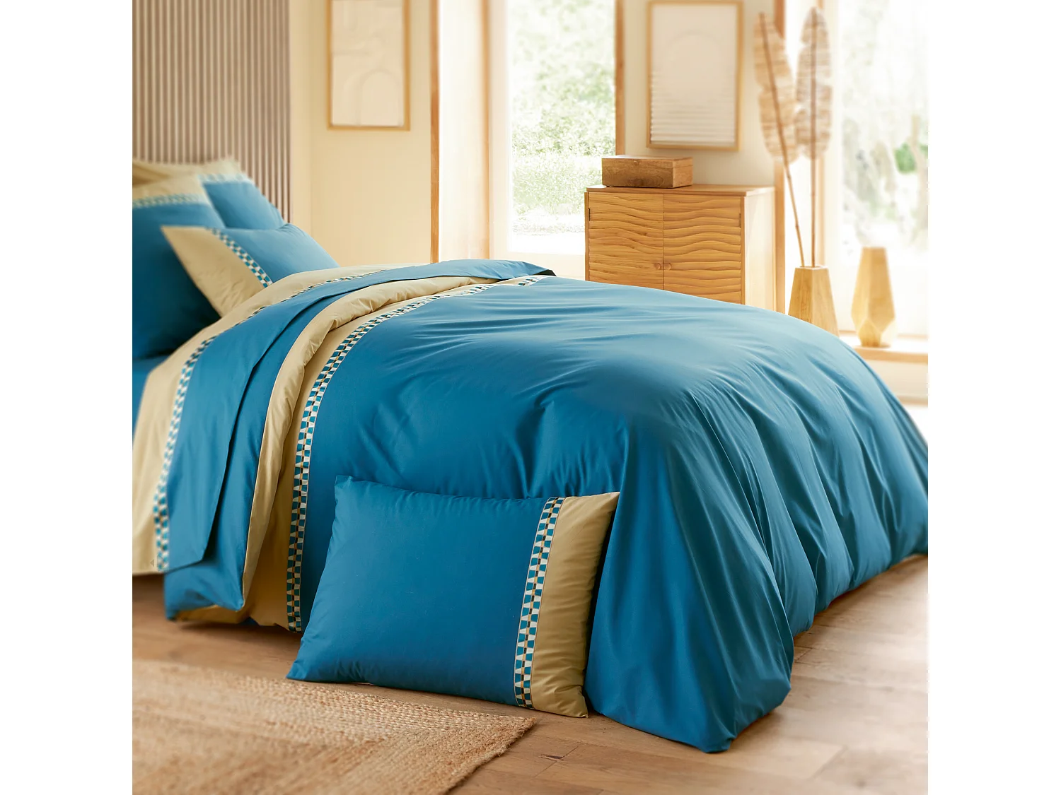 Housse de couette 280x240 cm en percale de coton LINOA bleu cobalt