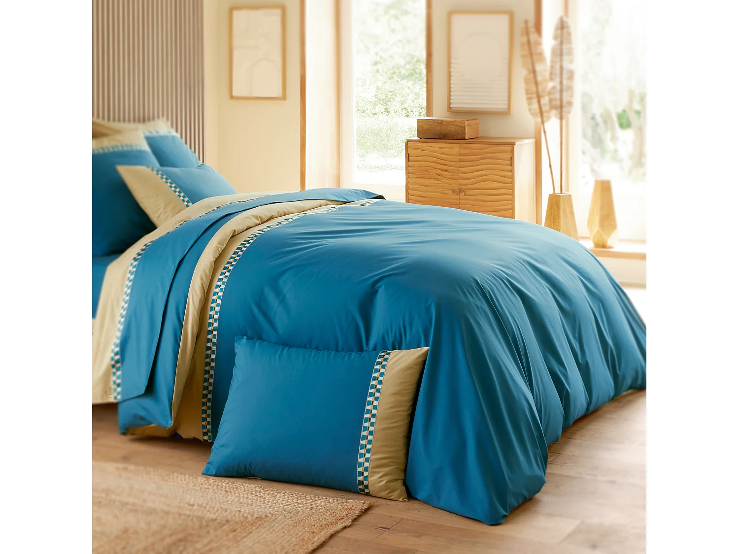 Housse de couette 240x220 cm en percale de coton LINOA bleu cobalt