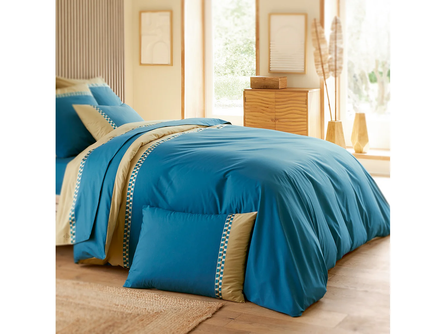 Housse de couette 140x200 cm en percale de coton LINOA bleu cobalt