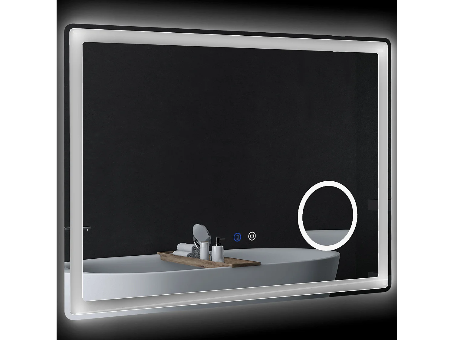 Miroir lumineux LED salle de bain dim. 80L x 60H cm anti-buée grossissant x3 réglable fonction mémoire