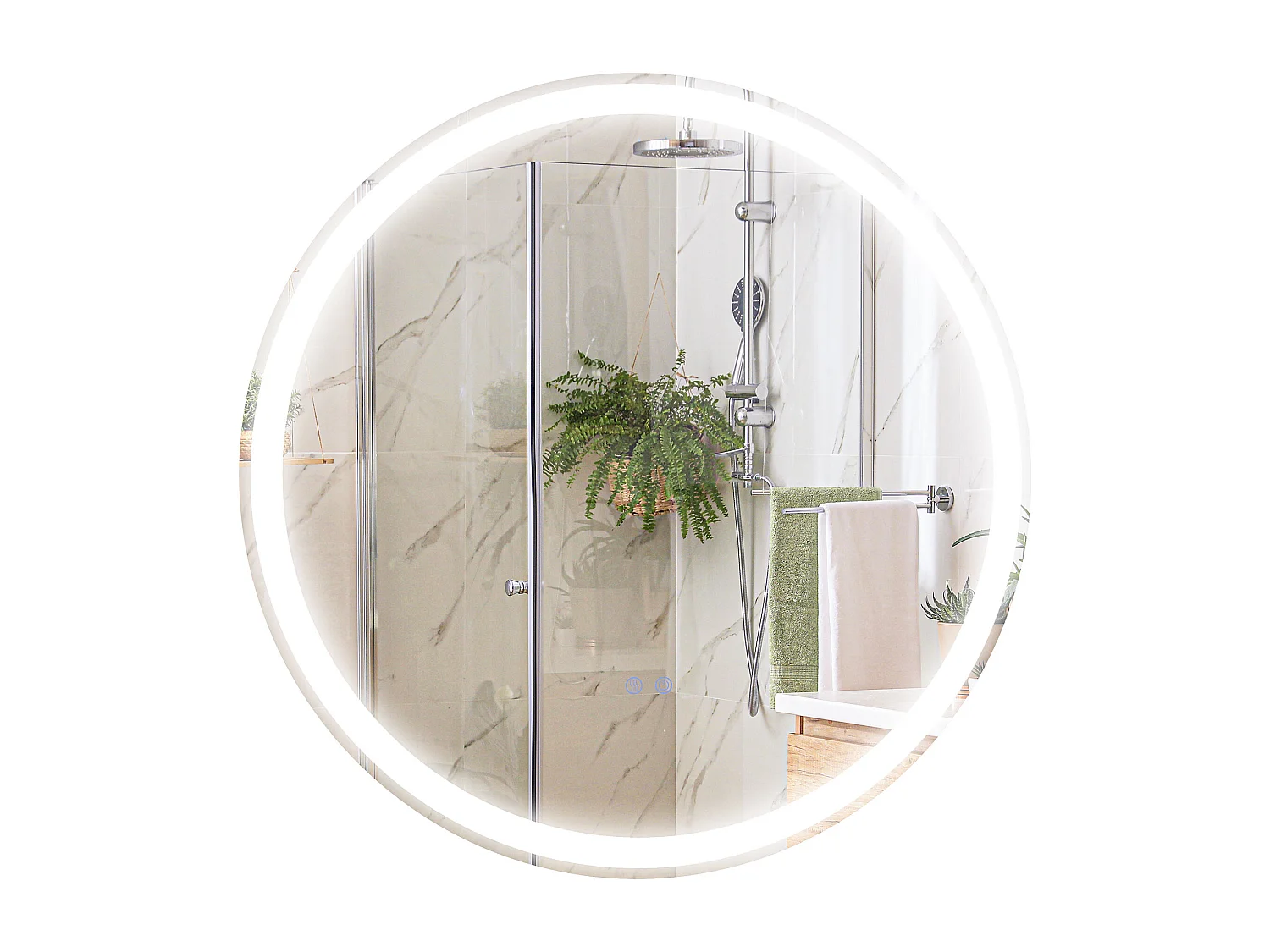 Miroir rond lumineux LED de salle de bain 23 W Ø 70 cm tactile antibuée blanc argent