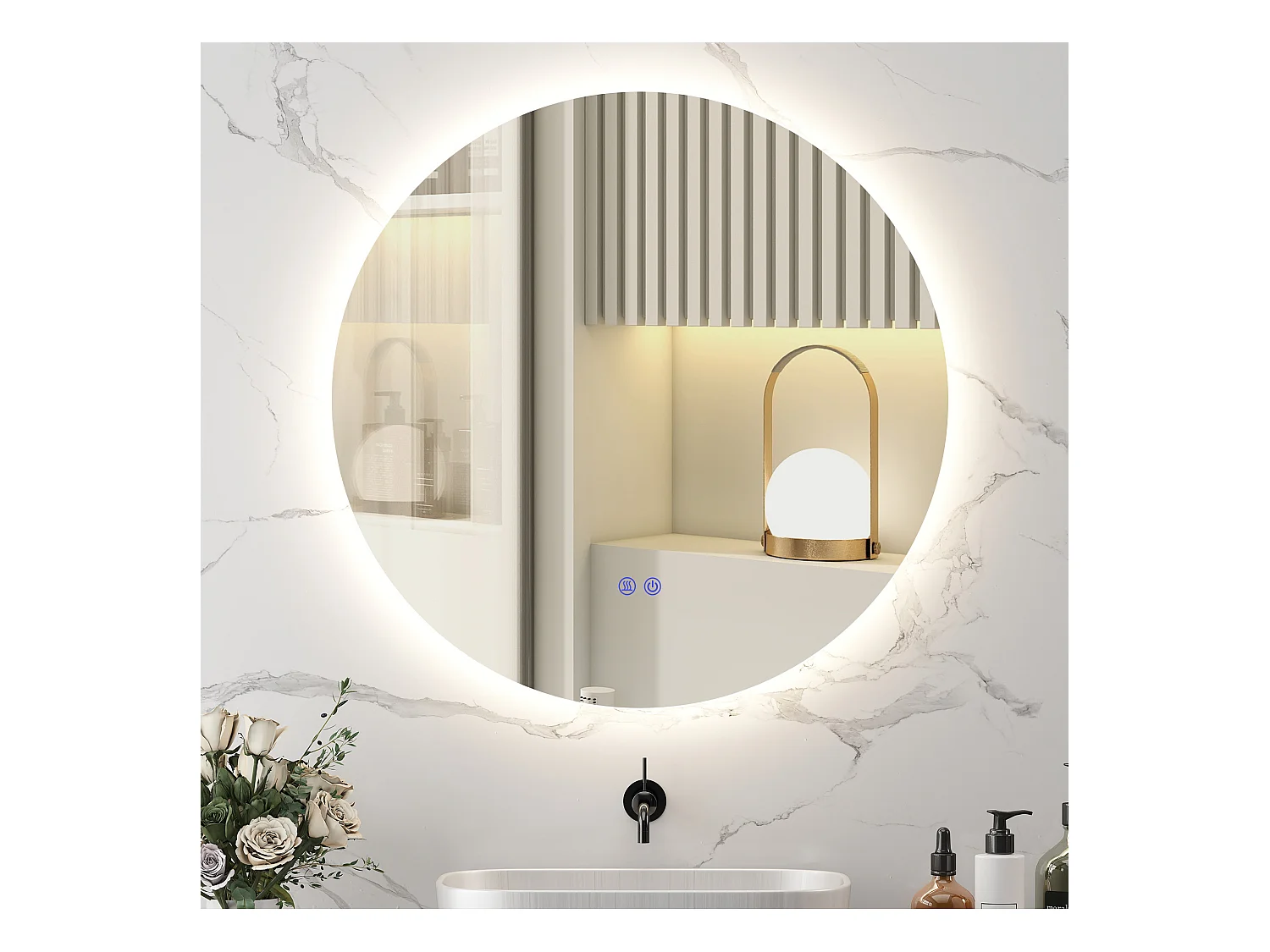 Miroir rond lumineux LED réglable de salle de bain dia. 80 cm interrupteur tactile fonction antibuée gris