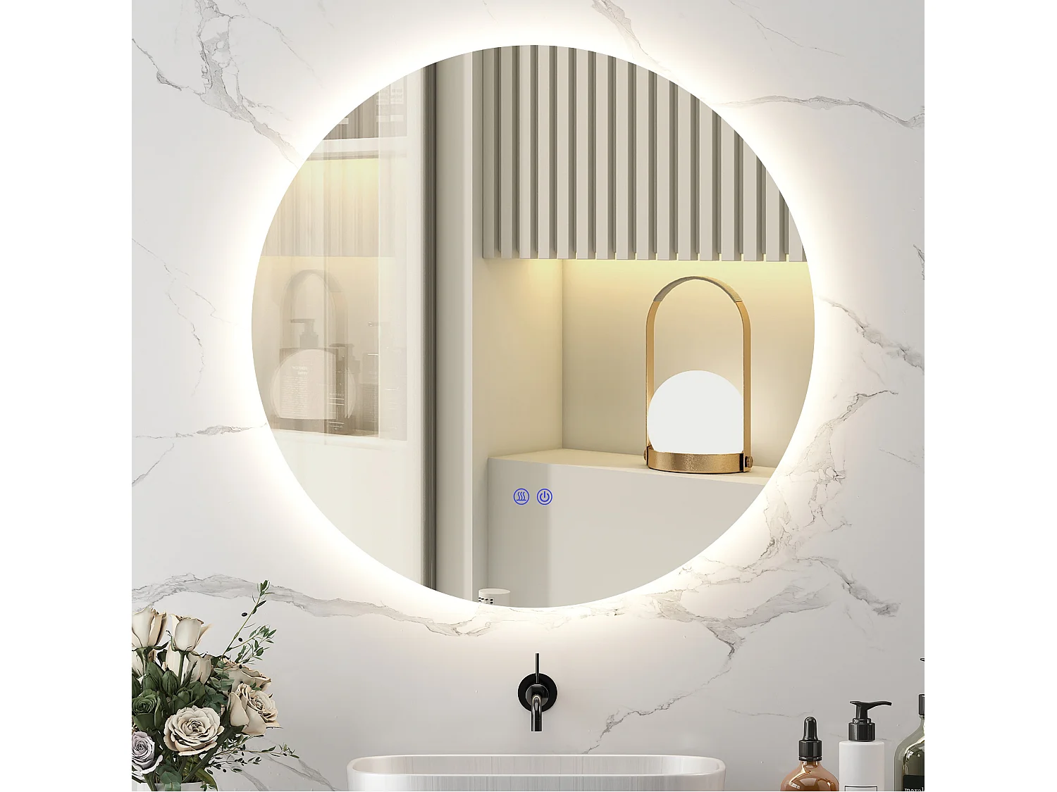 Miroir rond lumineux LED réglable de salle de bain dia. 80 cm interrupteur tactile fonction antibuée gris