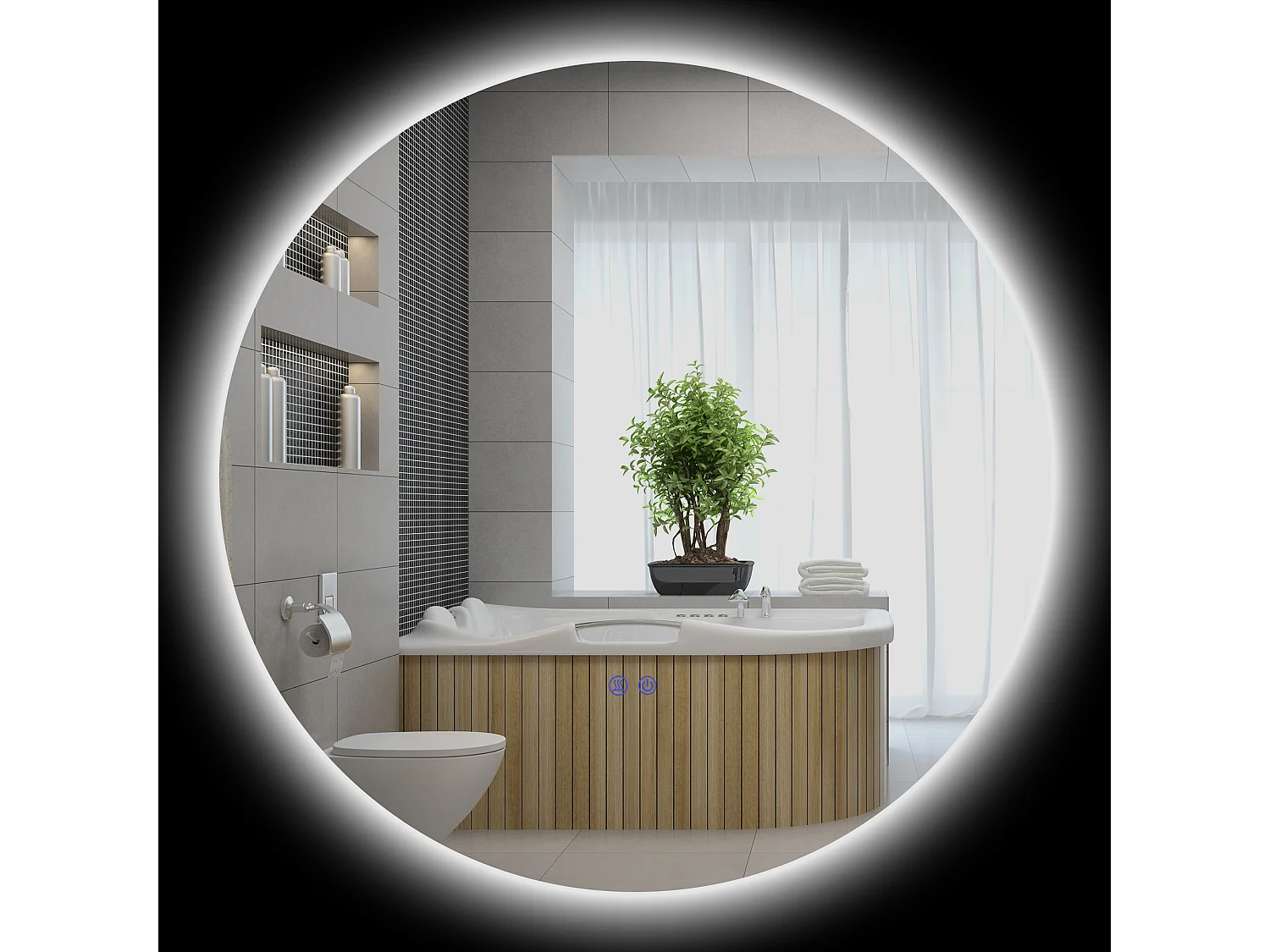 Miroir rond lumineux LED réglable de salle de bain dia. 80 cm interrupteur tactile fonction antibuée gris