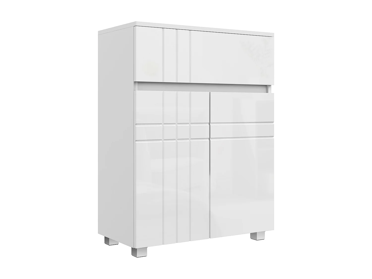 Meuble bas de salle de bain design contemporain - 2 portes façades laquées, étagère, tiroir - blanc