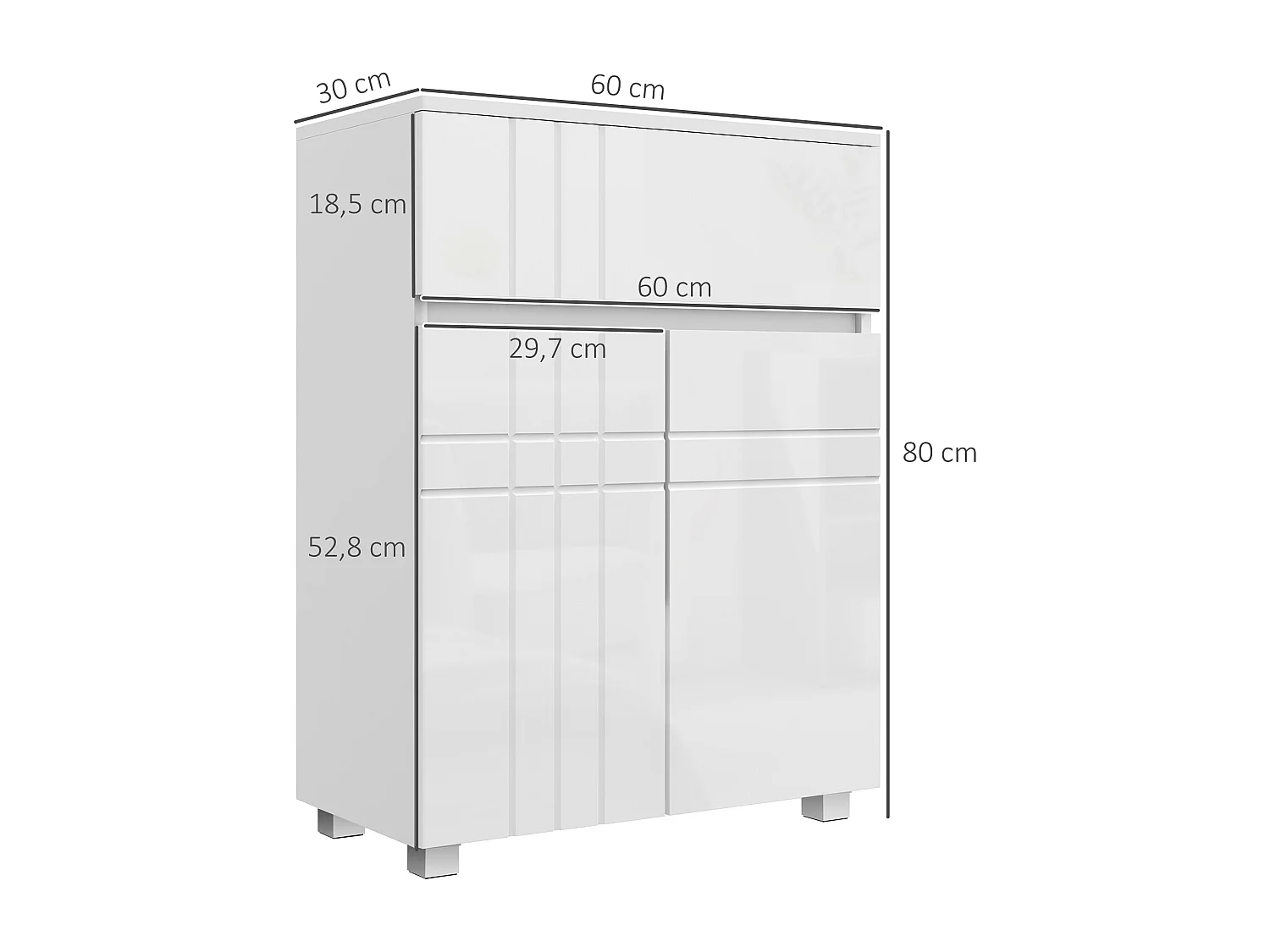 Meuble bas de salle de bain design contemporain - 2 portes façades laquées, étagère, tiroir - blanc