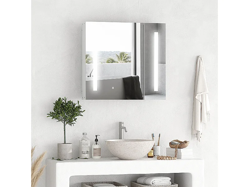 Armoire de toilette miroir lumineux LED 2 portes 3 niv. blanc