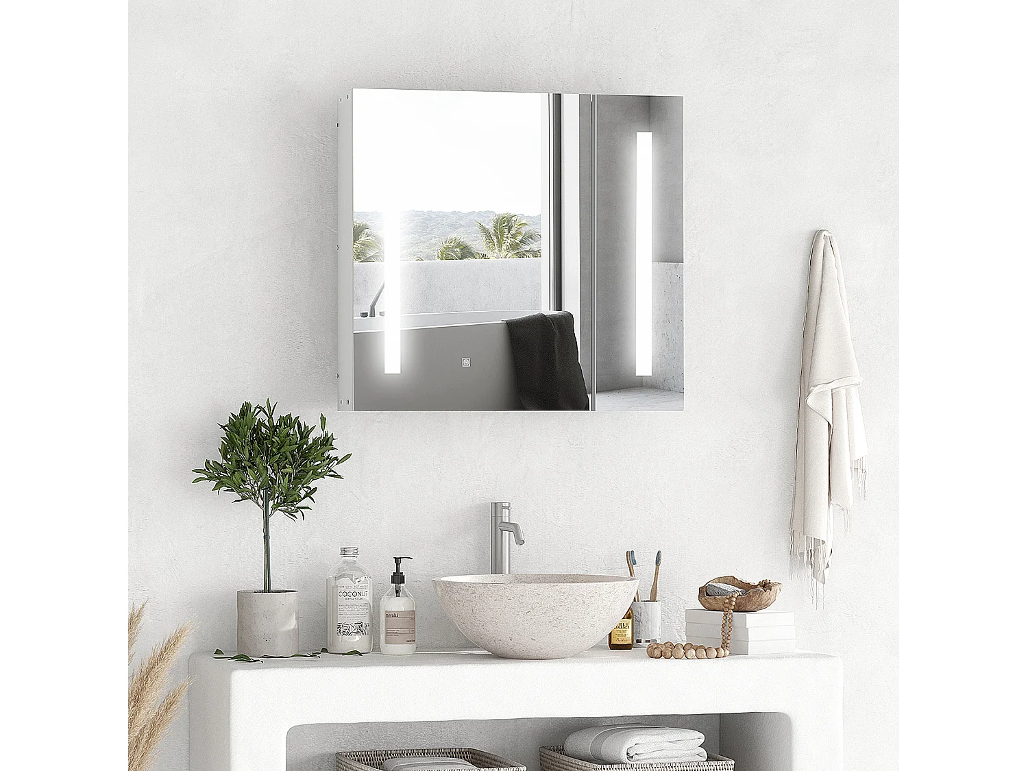 Armoire de toilette miroir lumineux LED 2 portes 3 niv. blanc