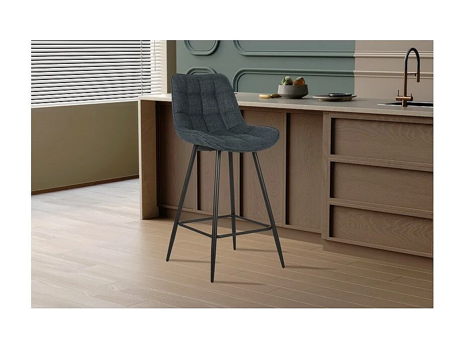 Lote de 2 taburetes de bar estilo vintage en tela color azul oscuro colección ALTO