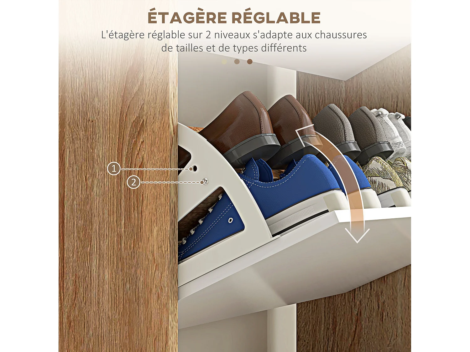 Meuble à chaussures design scandinave - 3 portes abattantes - panneaux blanc aspect bois naturel