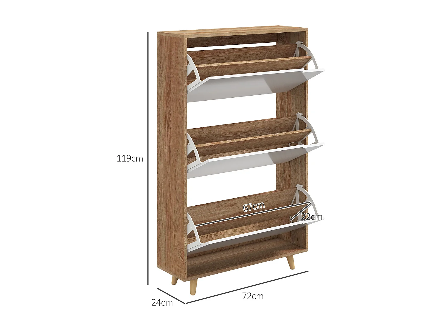 Meuble à chaussures design scandinave - 3 portes abattantes - panneaux blanc aspect bois naturel