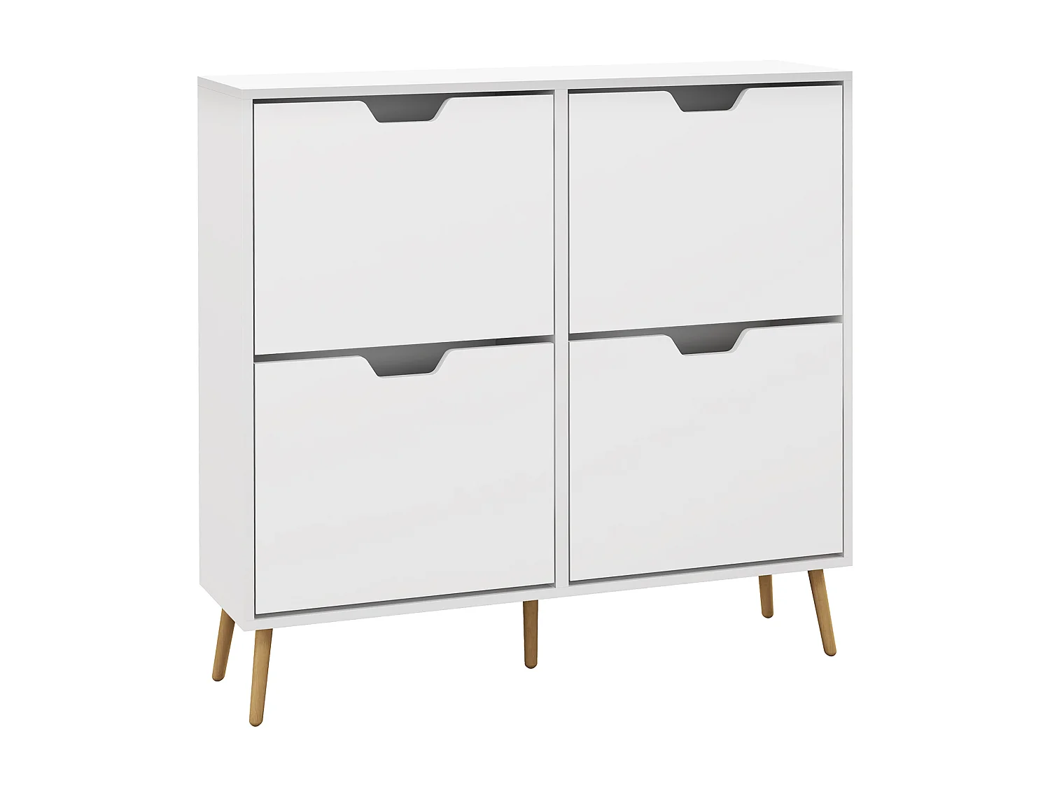 Meuble à chaussures design scandinave 4 portes abattantes 4 étagères réglables bois pin panneaux blanc