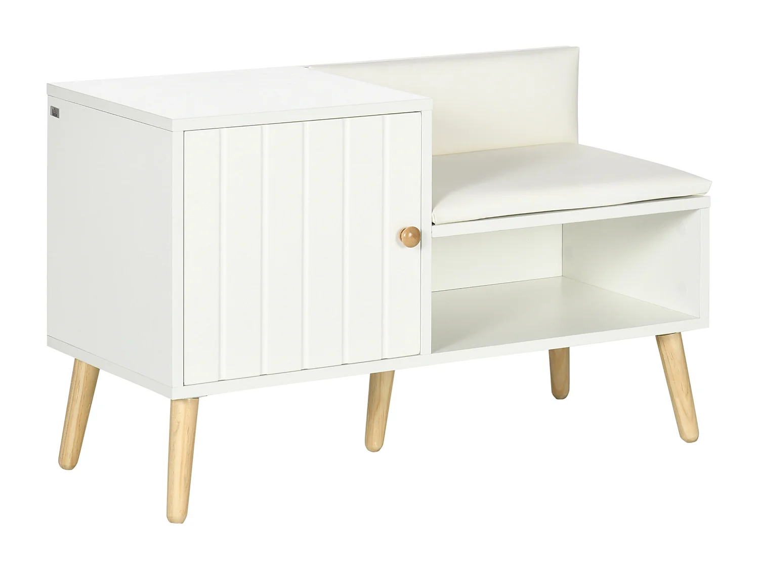 Banc meuble à chaussures 2 en 1 style scandinave - porte, niche, étagère - bois pin blanc