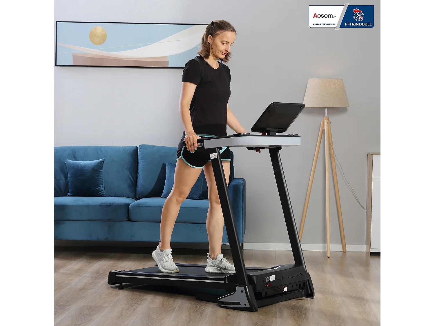 Tapis de course pliable - collaboration Aosom.fr x FFHandball - 1-12 Km/h 500 W écran LCD 12 programmes noir