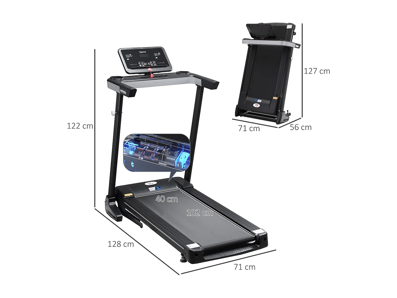 Tapis de course pliable - collaboration Aosom.fr x FFHandball - 1-12 Km/h 500 W écran LCD 12 programmes noir
