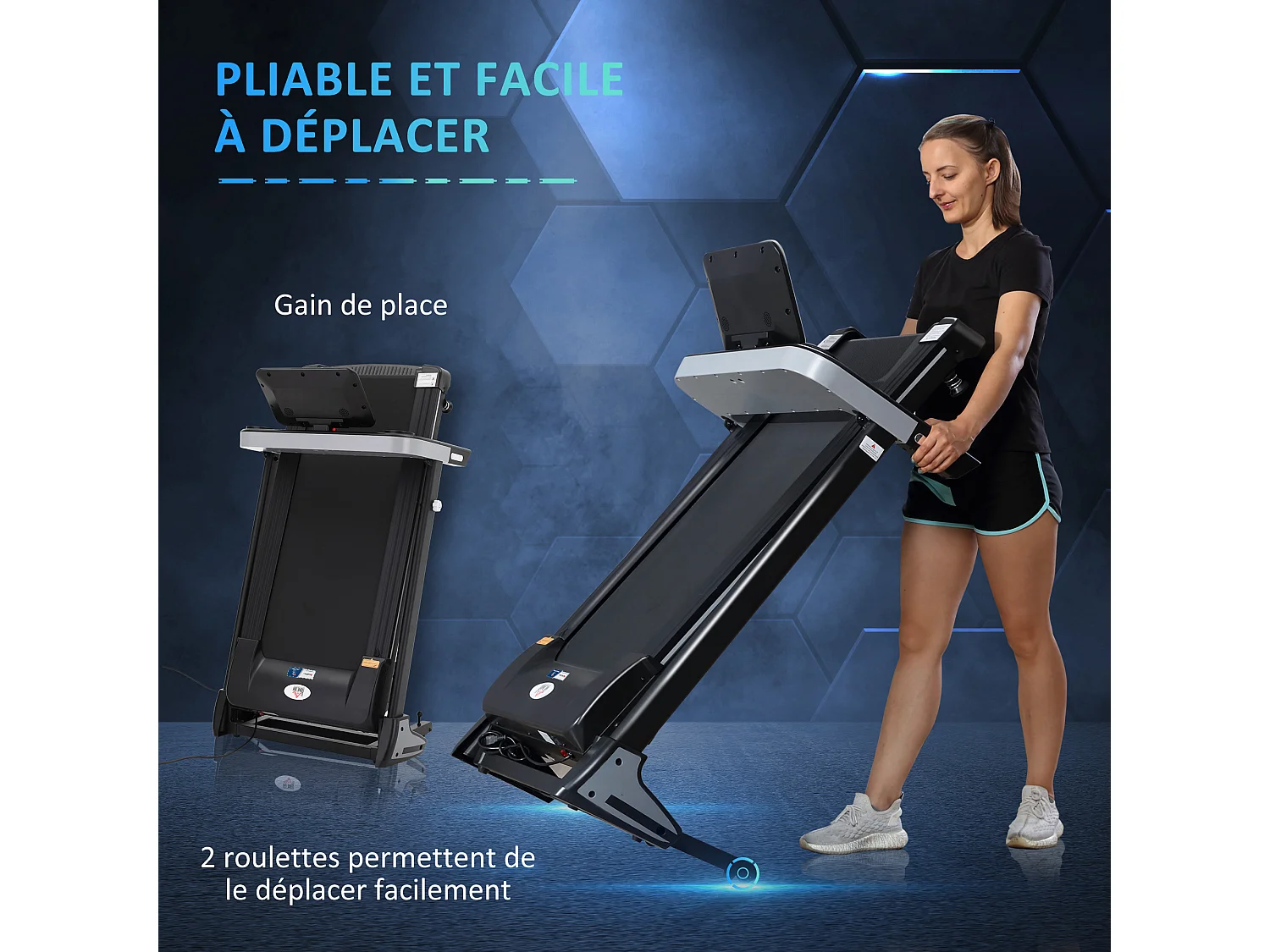 Tapis de course pliable - collaboration Aosom.fr x FFHandball - 1-12 Km/h 500 W écran LCD 12 programmes noir