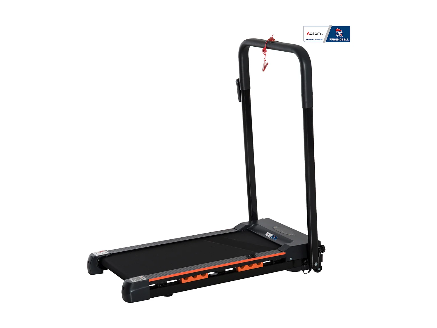 Tapis de course pliable - tapis de marche 6 Km/h max. 370 W - collaboration Aosom.fr x FFHandball - orange noir