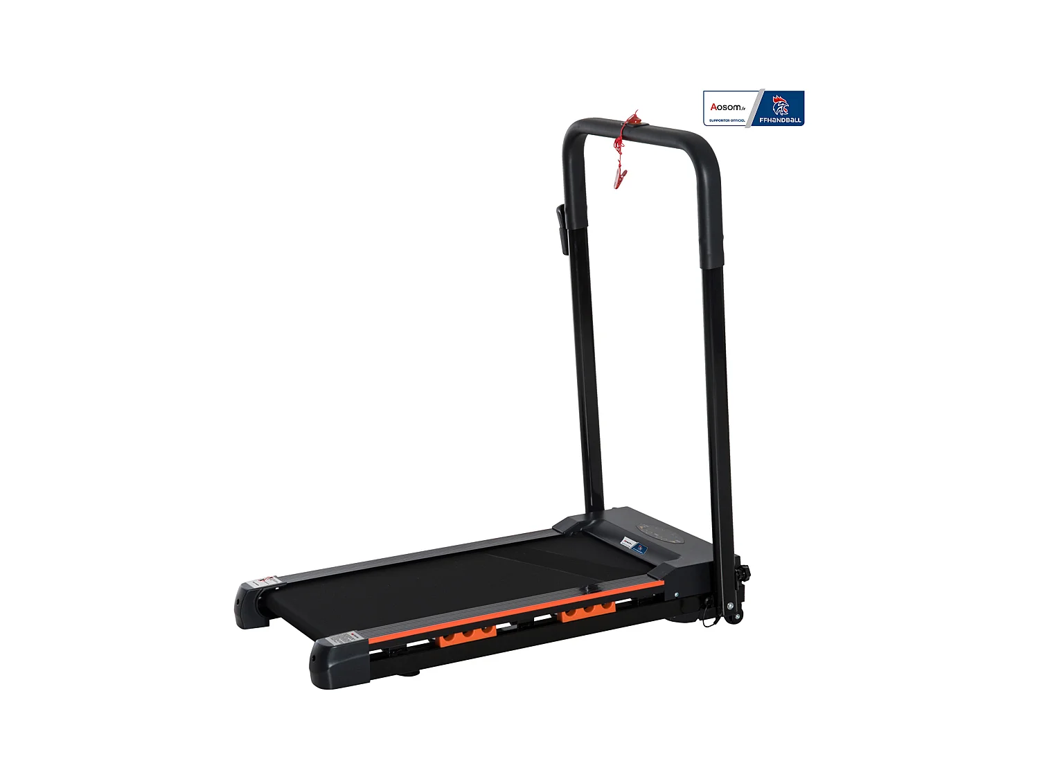 Tapis de course pliable - tapis de marche 6 Km/h max. 370 W - collaboration Aosom.fr x FFHandball - orange noir