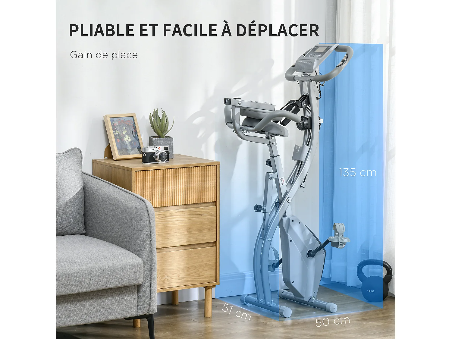 Vélo d'appartement pliant 8 niveaux de réitance magnétique doier elle réglable poignée ergonomique écran LCD multifonction upenion upport tablette acier gri
