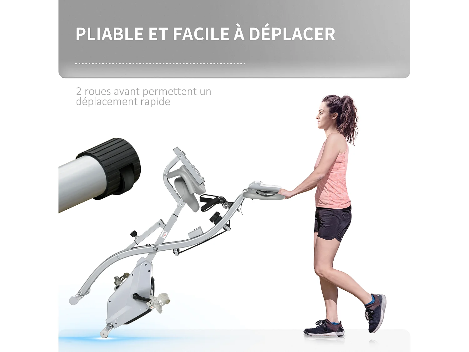Vélo d'appartement pliant 8 niveaux de réitance magnétique doier elle réglable poignée ergonomique écran LCD multifonction upenion upport tablette acier gri