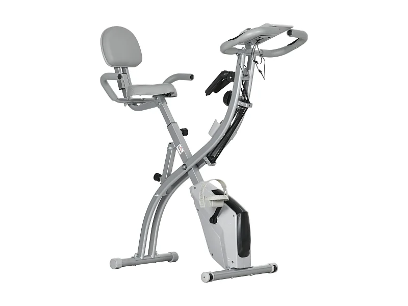Vélo d'appartement pliant 8 niveaux de réitance magnétique doier elle réglable poignée ergonomique écran LCD multifonction upenion upport tablette acier gri