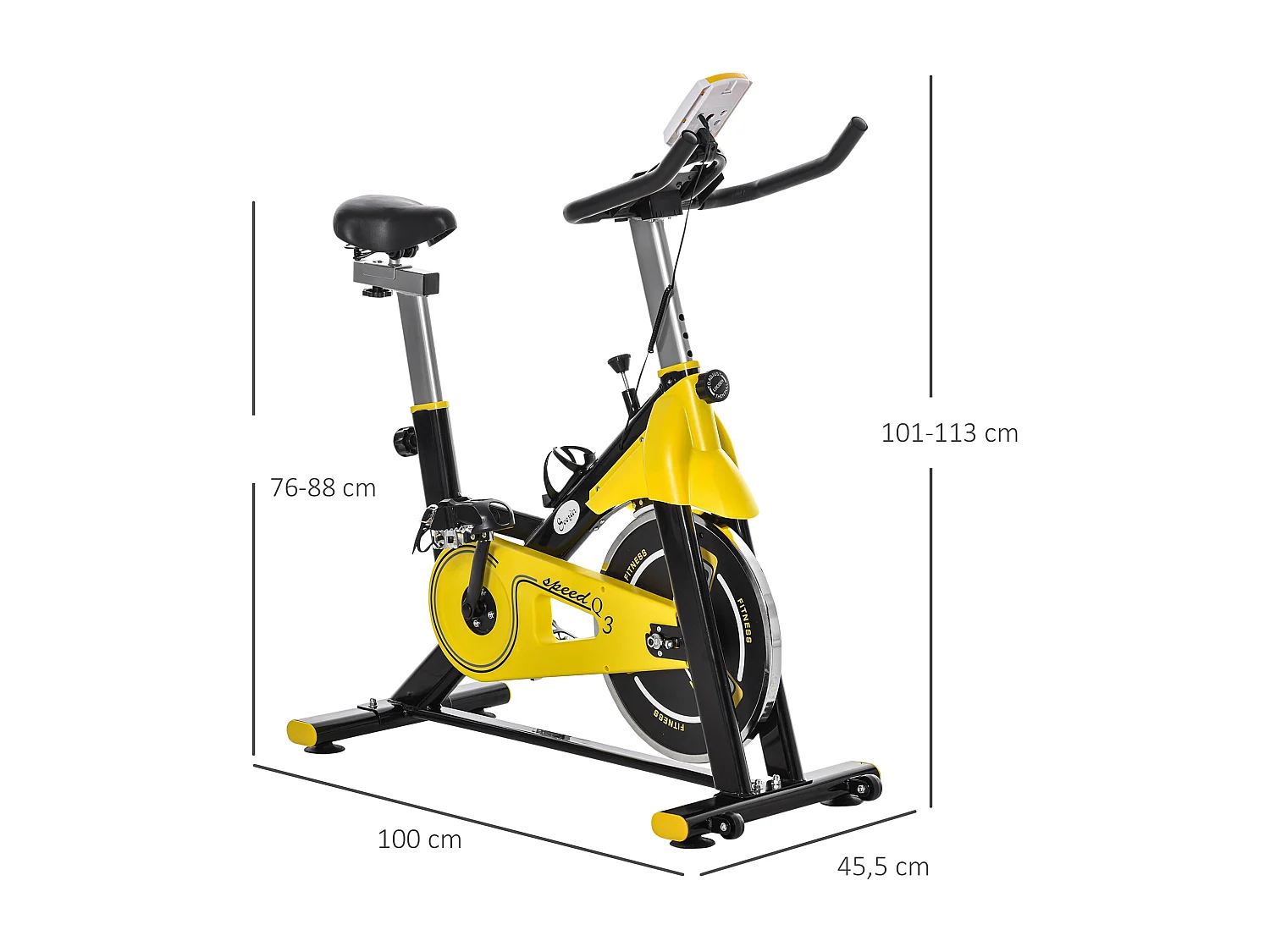 Vélo d'appartement vélo biking cardio écran LCD multifonctions selle guidon réglables acier noir jaune