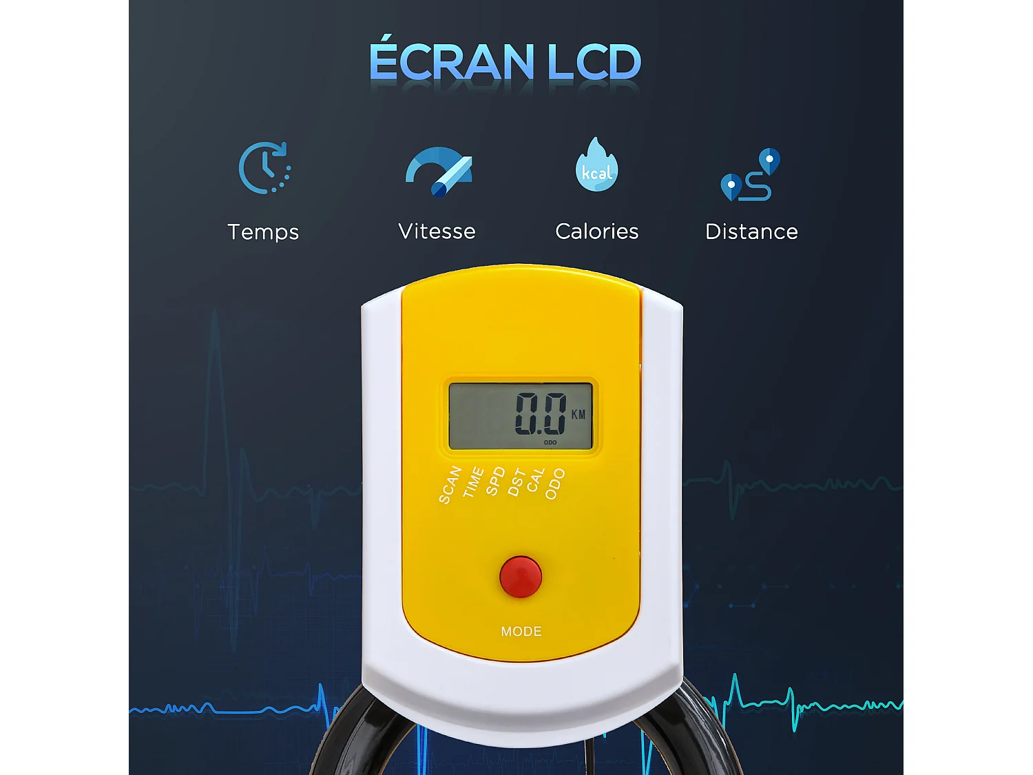 Vélo d'appartement vélo biking cardio écran LCD multifonctions selle guidon réglables acier noir jaune